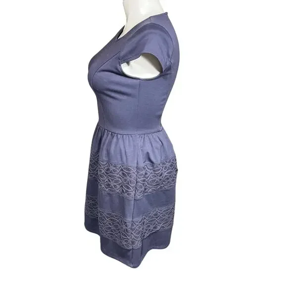 LC Lauren Conrad Womens Dress Fitted Bodice Bell Skirt Lace Blue Cap Sleeves 10 - Picture 5 of 10